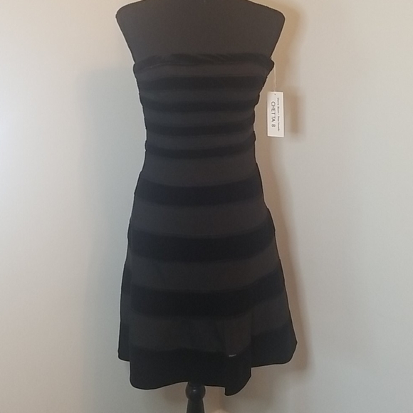 Black Striped Dress with Velvet - Picture 5 of 6